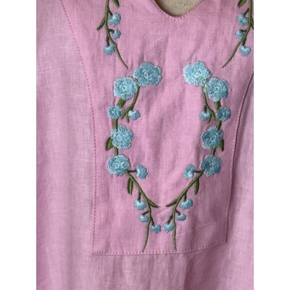 Fanm Mon x Andie Dress Women Small Pink Linen Embroidered The Kepez Kaftan Maxi - Picture 11 of 15